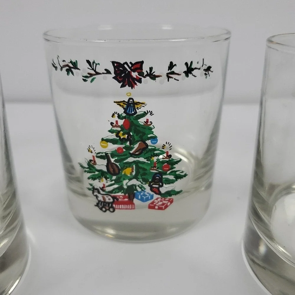 Vintage Libbey Christmas Tree Cocktail Lowball Tumblers Glasses Set Of Four